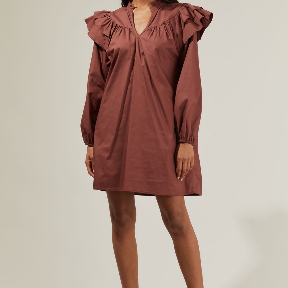 Elegant Ruffled Brown Dress